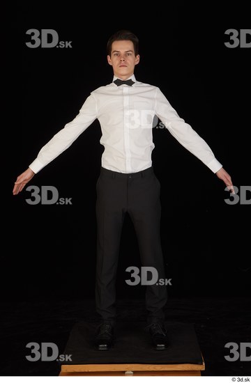 Whole Body Man White Uniform Shoes Shirt Trousers Slim Standing Studio photo references