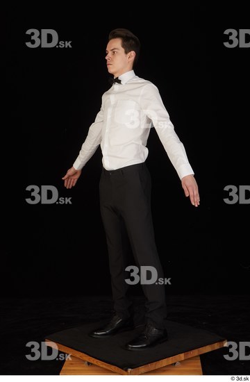 Whole Body Man White Uniform Shoes Shirt Trousers Slim Standing Studio photo references