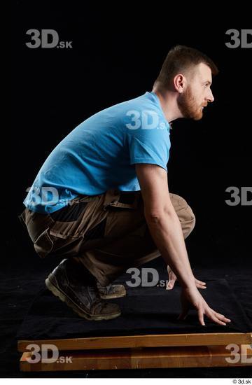 Whole Body Man White Shoes Shirt Trousers Average Kneeling Studio photo references