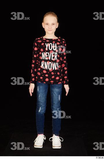 Whole Body Woman Shirt Jeans Slim Standing Studio photo references