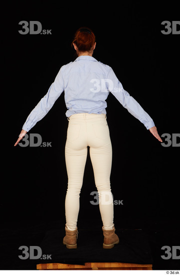 Whole Body Woman White Casual Shirt Jeans Slim Pregnant Standing Studio photo references