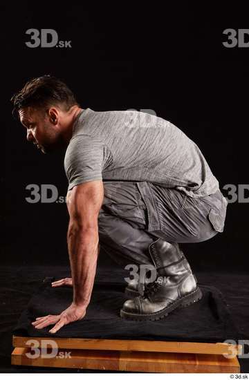 Whole Body Man White Shoes Shirt Trousers Muscular Kneeling Studio photo references