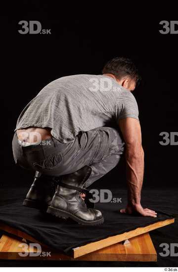 Whole Body Man White Shoes Shirt Trousers Muscular Kneeling Studio photo references