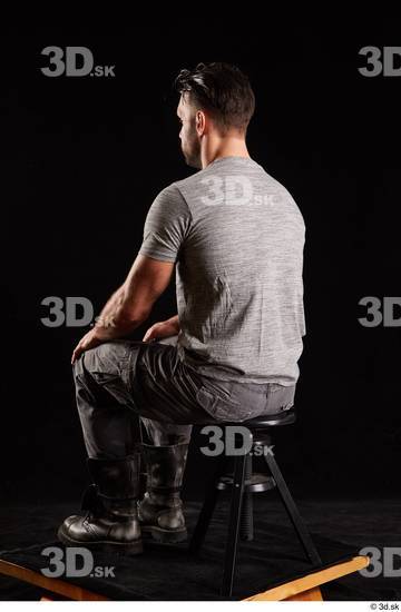 Whole Body Man White Shoes Shirt Trousers Muscular Sitting Studio photo references