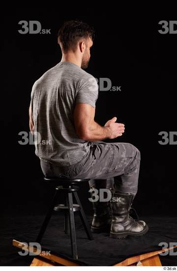 Whole Body Man White Shoes Shirt Trousers Muscular Sitting Studio photo references