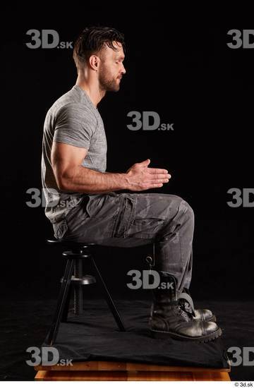 Whole Body Man White Shoes Shirt Trousers Muscular Sitting Studio photo references