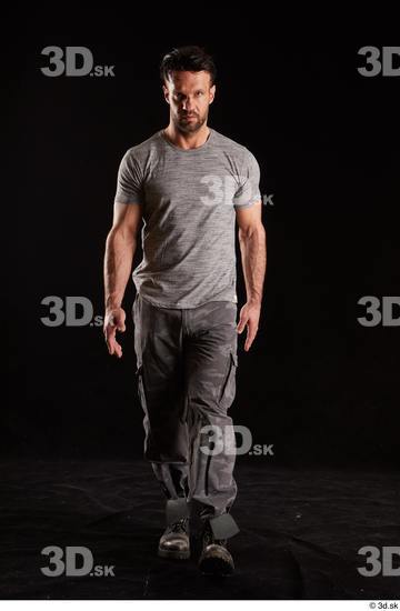 Whole Body Man White Shoes Shirt Trousers Muscular Walking Studio photo references