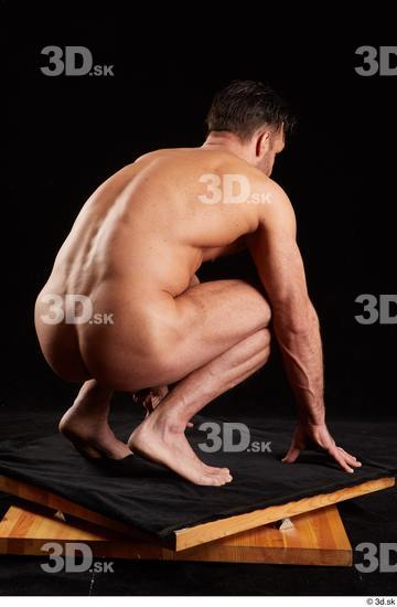 Whole Body Man White Nude Muscular Kneeling Studio photo references