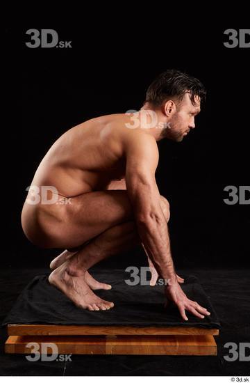 Whole Body Man White Nude Muscular Kneeling Studio photo references