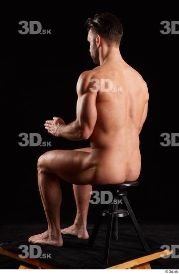 Whole Body Man White Nude Muscular Sitting Studio photo references