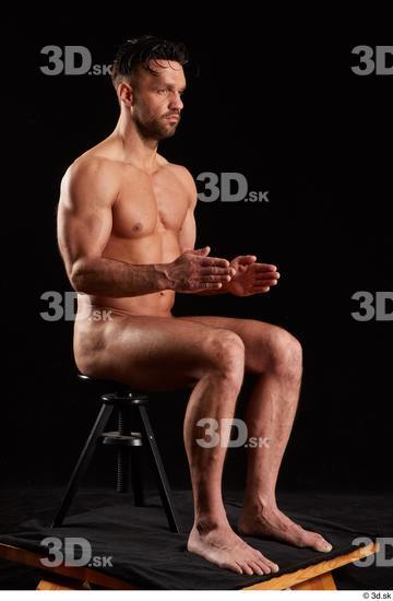 Whole Body Man White Nude Muscular Sitting Studio photo references
