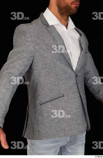 Upper Body Man White Jacket Muscular Studio photo references