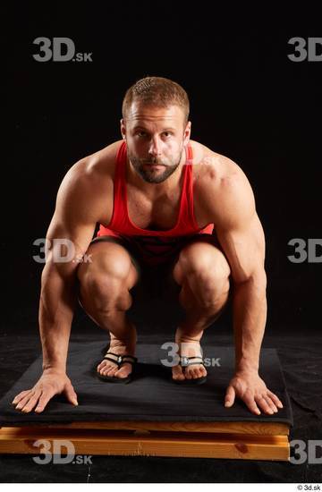 Whole Body Man White Shorts Muscular Kneeling Top Studio photo references