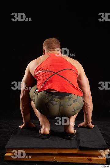 Whole Body Man White Shorts Muscular Kneeling Top Studio photo references