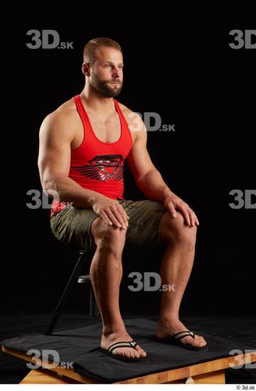 Whole Body Man White Shorts Muscular Sitting Top Studio photo references