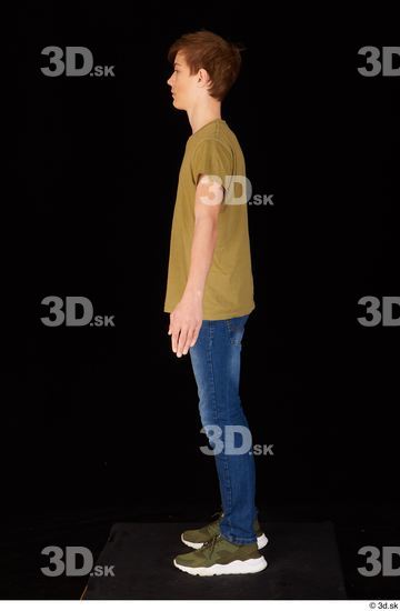 Whole Body Man White Casual Shirt Jeans Slim Standing Studio photo references