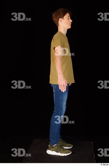 Whole Body Man White Casual Shirt Jeans Slim Standing Studio photo references