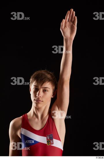 Arm Man White Singlet Slim Studio photo references