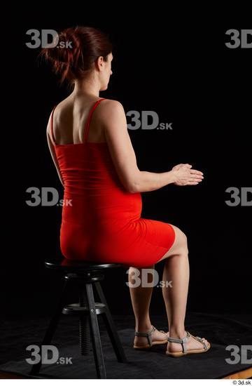 Whole Body Woman White Dress Pregnant Sitting Studio photo references