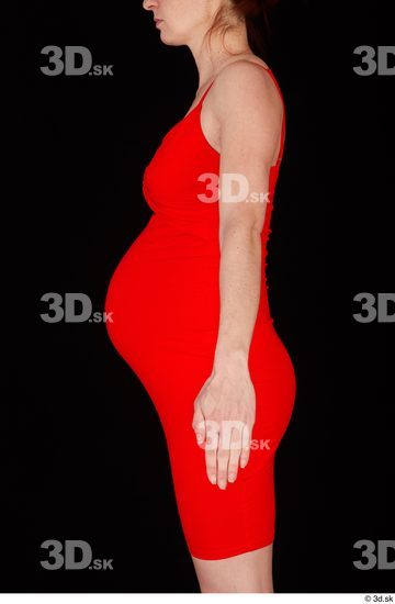 Upper Body Woman White Casual Dress Pregnant Studio photo references