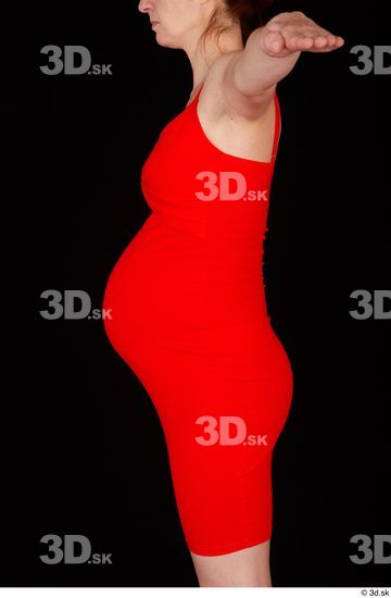 Upper Body Woman White Casual Dress Pregnant Studio photo references