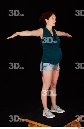 Whole Body Woman T poses White Casual Jeans Pregnant Standing Top Studio photo references
