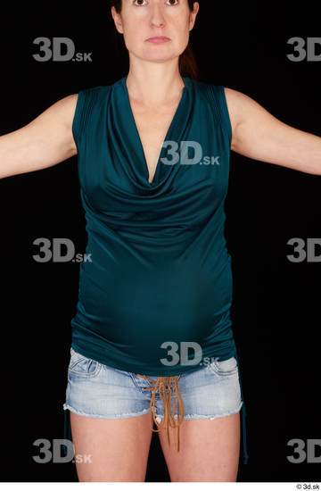 Upper Body Woman White Casual Jeans Pregnant Studio photo references