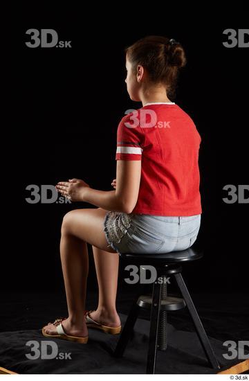 Whole Body Woman White Shirt Jeans Shorts Average Sitting Studio photo references