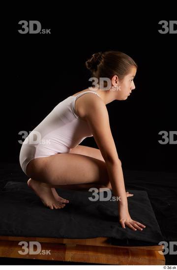 Whole Body Woman White Underwear Average Kneeling Studio photo references