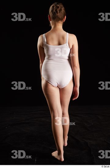 Whole Body Back Woman White Underwear Average Walking Studio photo references