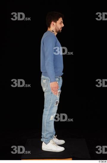 Whole Body Man White Sweatshirt Jeans Slim Standing Studio photo references