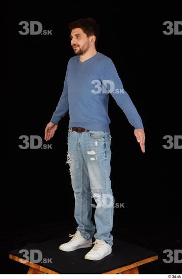 Whole Body Man White Sweatshirt Jeans Slim Standing Studio photo references