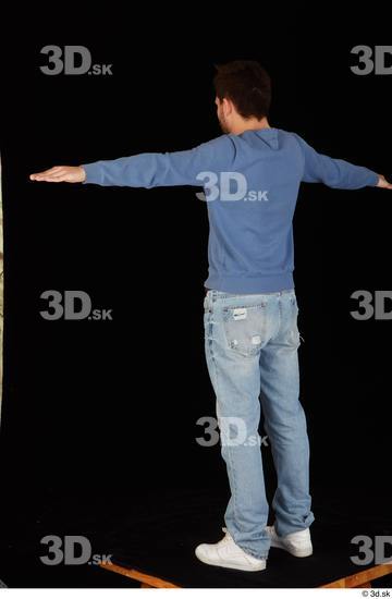 Whole Body Man T poses White Sweatshirt Jeans Slim Standing Studio photo references