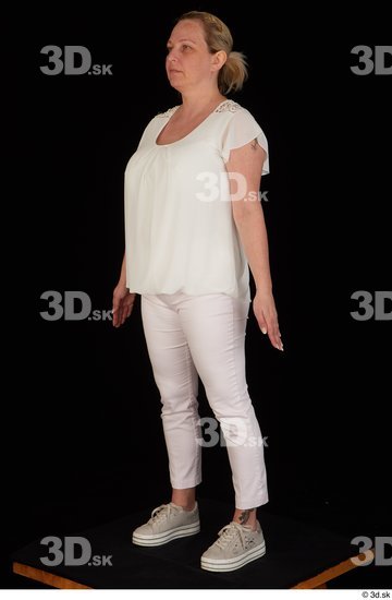 Whole Body Woman White Pants Chubby Standing Top Studio photo references