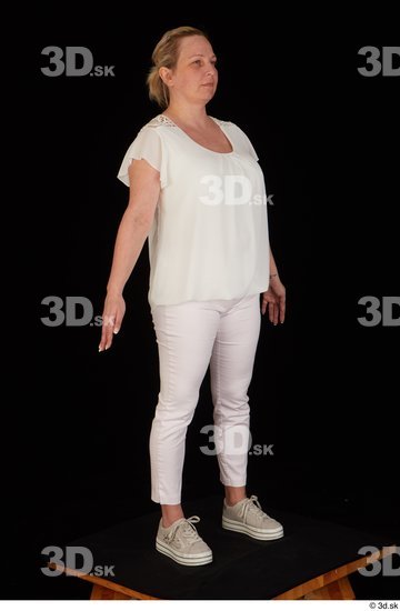 Whole Body Woman White Pants Chubby Standing Top Studio photo references