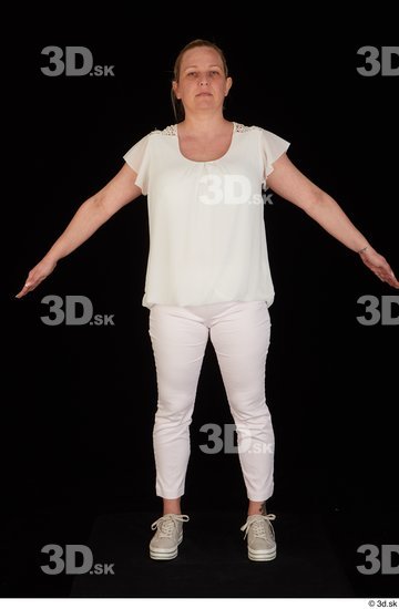 Whole Body Woman White Pants Chubby Standing Top Studio photo references