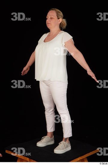 Whole Body Woman White Pants Chubby Standing Top Studio photo references