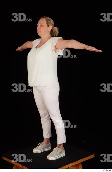 Whole Body Woman T poses White Pants Chubby Standing Top Studio photo references