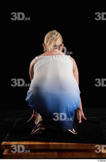 Whole Body Woman White Dress Chubby Kneeling Studio photo references