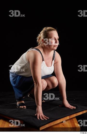 Whole Body Woman White Dress Chubby Kneeling Studio photo references