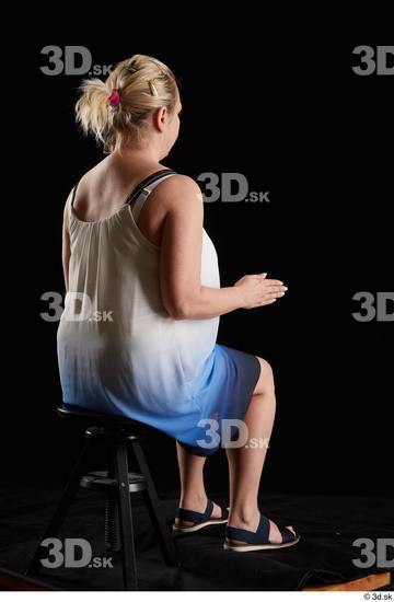 Whole Body Woman White Dress Chubby Sitting Studio photo references