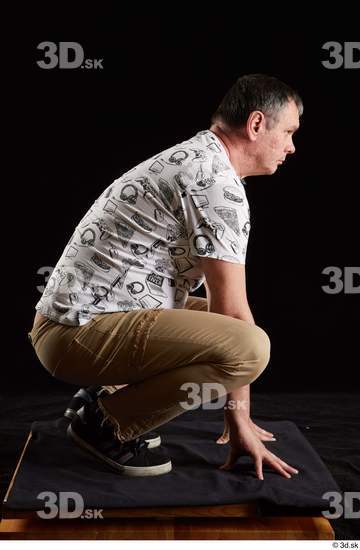 Whole Body Man White Shirt Trousers Chubby Kneeling Studio photo references