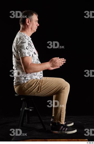 Whole Body Man White Shirt Trousers Chubby Sitting Studio photo references