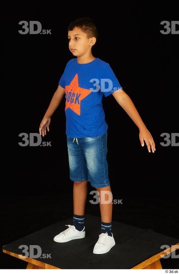 Whole Body Man White Shirt Jeans Shorts Slim Standing Studio photo references