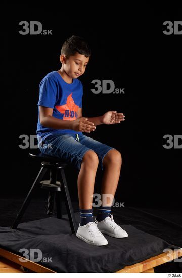 Whole Body Man Shirt Jeans Shorts Slim Sitting Studio photo references