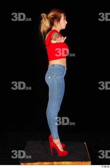 Daisy Lee blue jeans casual dressed red high heels red top standing t poses whole body  jpg