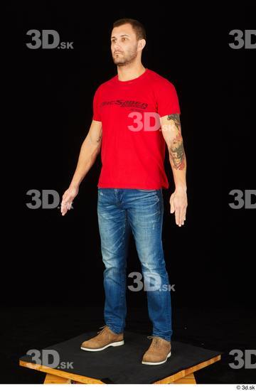 Whole Body Man White Shoes Shirt Jeans Slim Standing Studio photo references