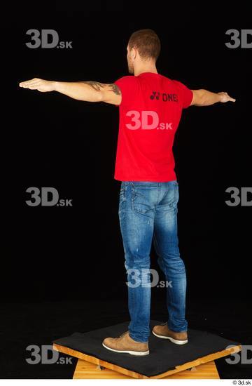 Whole Body Man T poses White Shoes Shirt Jeans Slim Standing Studio photo references