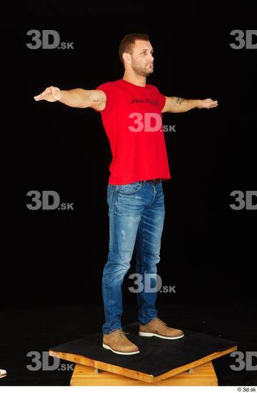 Whole Body Man T poses White Shoes Shirt Jeans Slim Standing Studio photo references