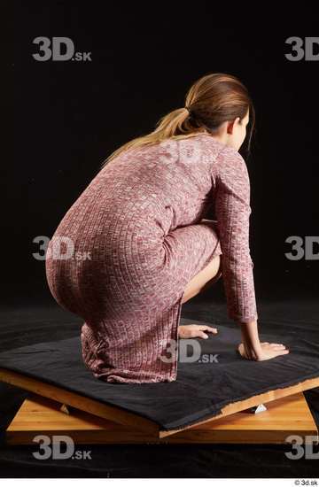 Whole Body Woman White Dress Average Kneeling Studio photo references